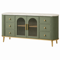 Aparador 180 x 45 x 85 cm verde de madera con encimera efecto mármol y puertas de vidrio acanalado