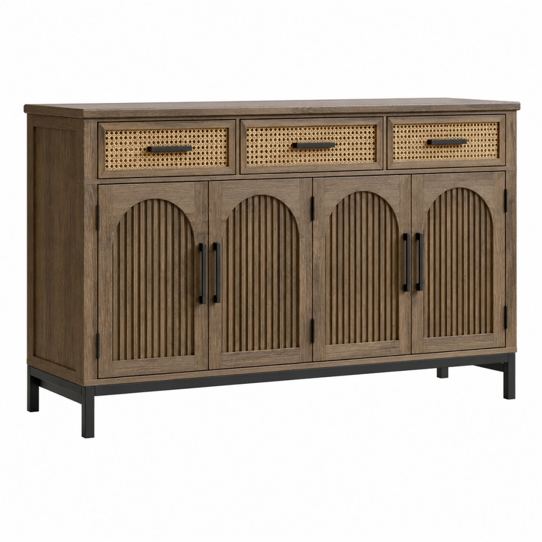 Aparador 160 x 45 x 90 cm de madera marrón con ratán - almacenaje de estilo natural