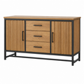 Aparador 160 x 40 x 85 cm de madera marrón y metal negro con 3 cajones y 2 puertas