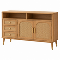 Aparador de madera y ratán natural 140 x 40 x 85 cm estilo retro con almacenamiento