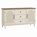Aparador de madera crema y marrón 150 x 40 x 85 cm con 3 cajones y 2 puertas estilo moderno