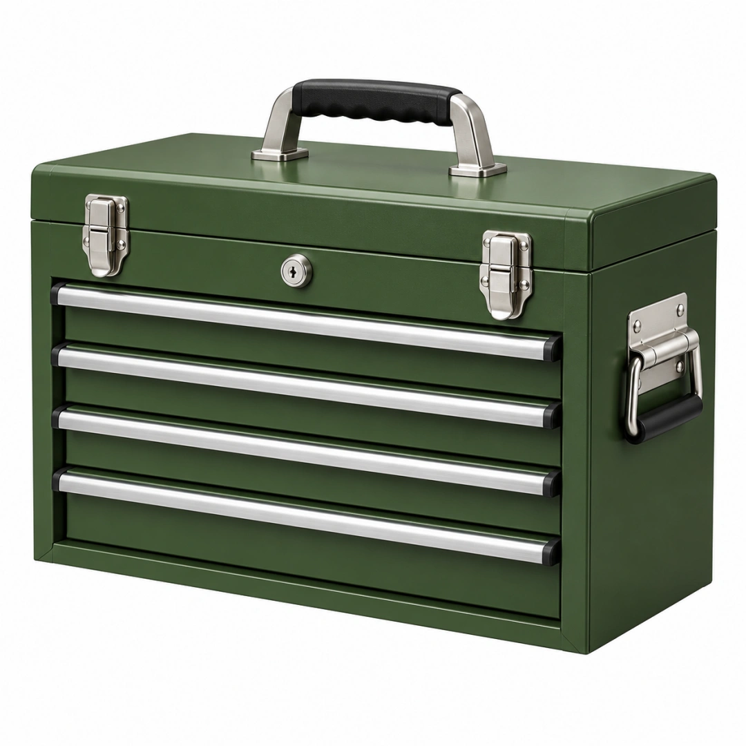 Caja de herramientas 50 cm de acero verde con 4 cajones y cierre con llave