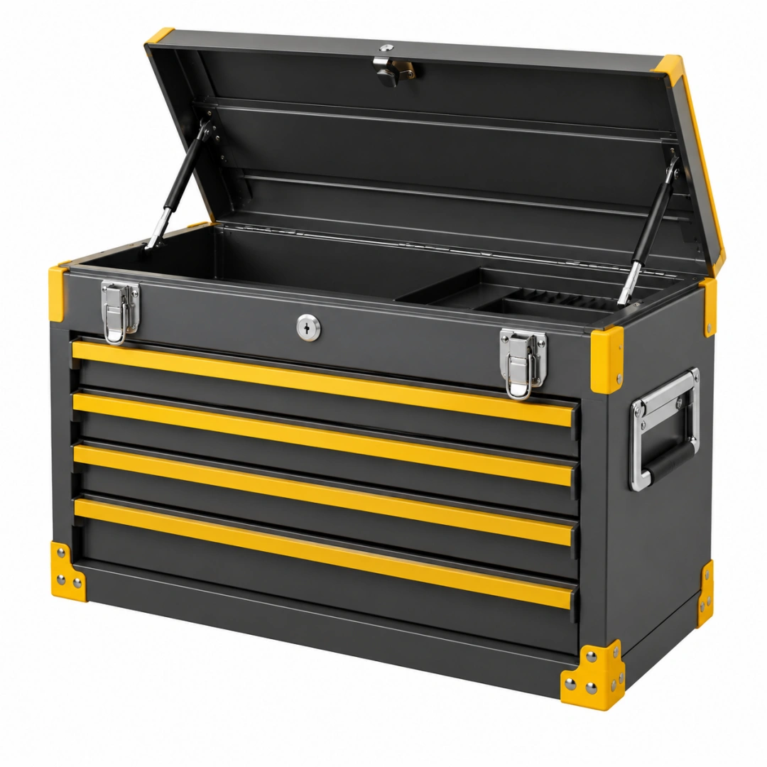 Caja de herramientas 80 x 40 x 50 cm de acero negro/amarillo con 5 cajones y tapa elevable