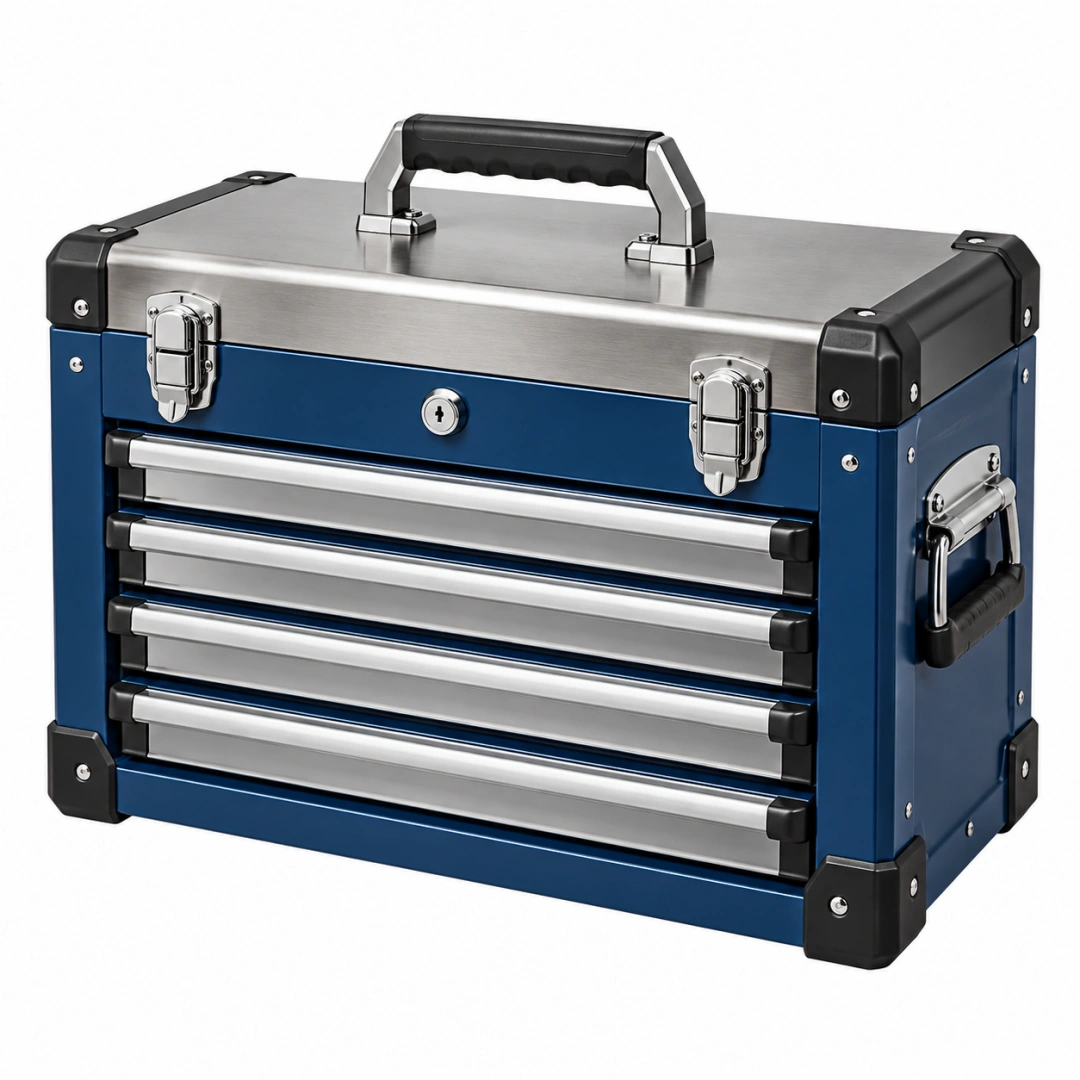 Caja de herramientas 60 x 30 x 38 cm de acero azul con 4 cajones y cierre