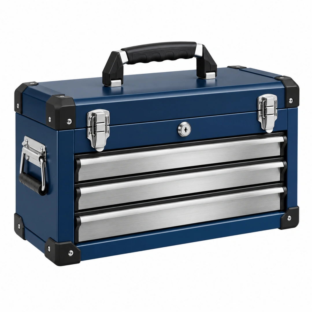 Caja de herramientas 50 x 25 x 35 cm de acero azul con 3 cajones portátil