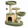 Árbol rascador para gatos 90 x 60 x 145 cm de madera sisal y felpa verde con cueva hamaca y plataformas