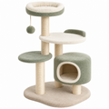Árbol rascador para gatos 60 x 45 x 130 cm de sisal y felpa verde y crema con cueva y plataformas