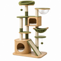 Árbol rascador para gatos 60 x 50 x 160 cm de madera verde y beige con plataformas y refugios