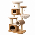 Árbol rascador para gatos 60 x 60 x 150 cm de madera beige y marrón con cuevas y plataformas