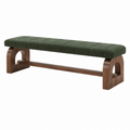 Banco 150x40x45 cm de madera y tapizado verde con asiento acolchado