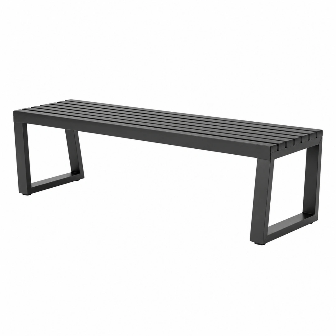 Banco 180 x 40 x 45 cm de metal negro para exterior de lamas estilo moderno
