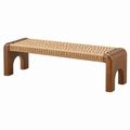 Banco 120 x 35 x 45 cm de madera marrón y fibra natural trenzada estilo artesanal