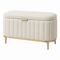 Banco baúl 100 x 45 x 50 cm tapizado beige con patas metálicas doradas - almacenaje contemporáneo