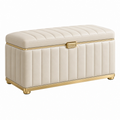 Banco de almacenaje 100 x 40 x 45 cm de piel sintética beige con asiento acolchado