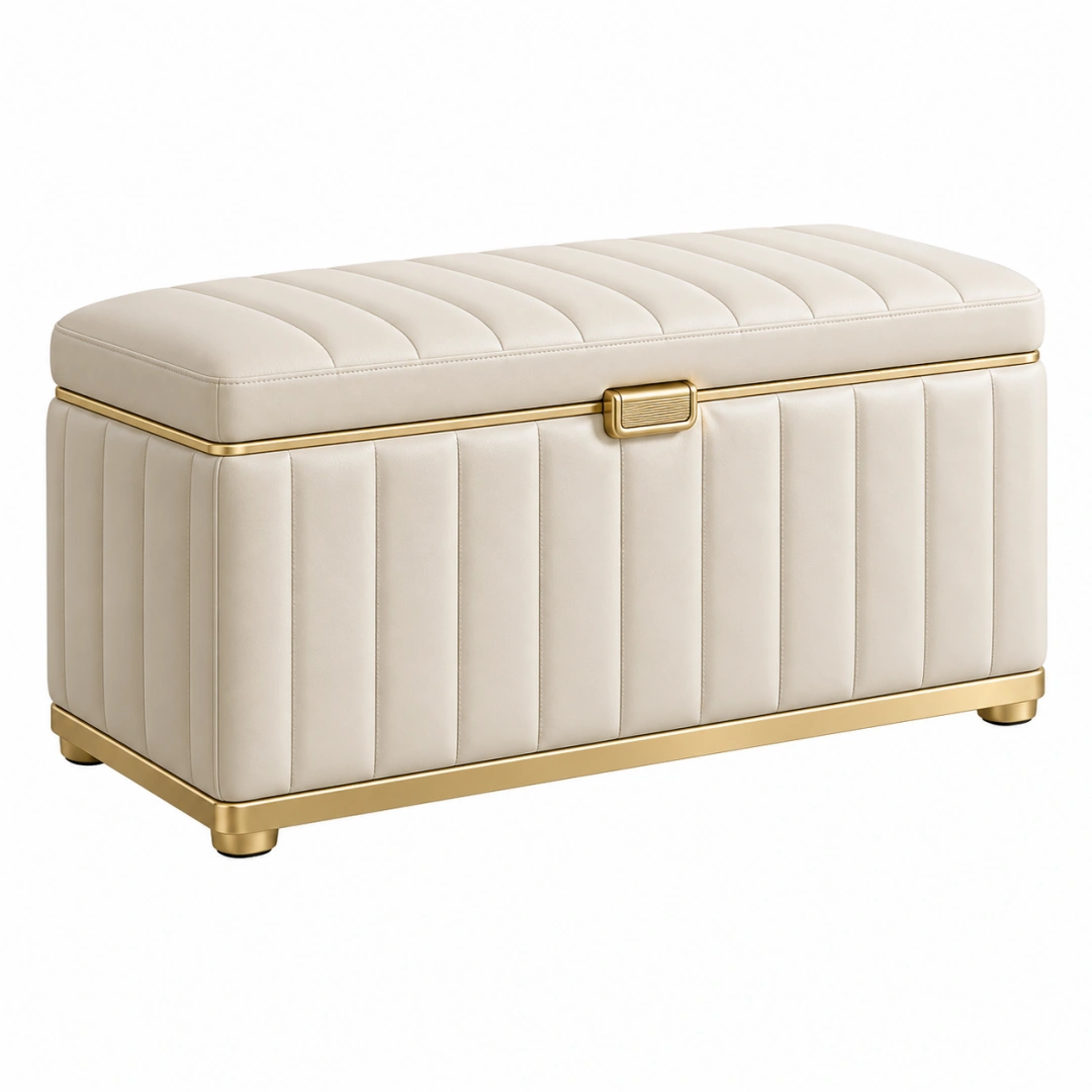 Banco de almacenaje 100 x 40 x 45 cm de piel sintética beige con asiento acolchado