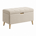 Banco baúl 100 x 40 x 45 cm de tela bouclé beige con almacenamiento y patas metálicas