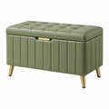 Banco baúl 80 x 40 x 48 cm de piel sintética verde con almacenaje y patas metálicas
