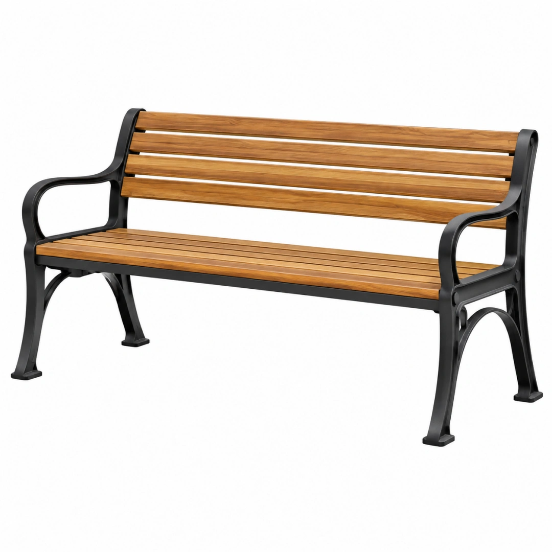 Banco de jardín 122 x 62 x 83 cm de madera y hierro negro estilo clásico