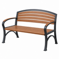 Banco de jardín 122 x 65 x 85 cm de madera y metal marrón negro con respaldo curvo