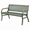 Banco de jardín 150 cm de metal verde con reposabrazos de madera para exterior