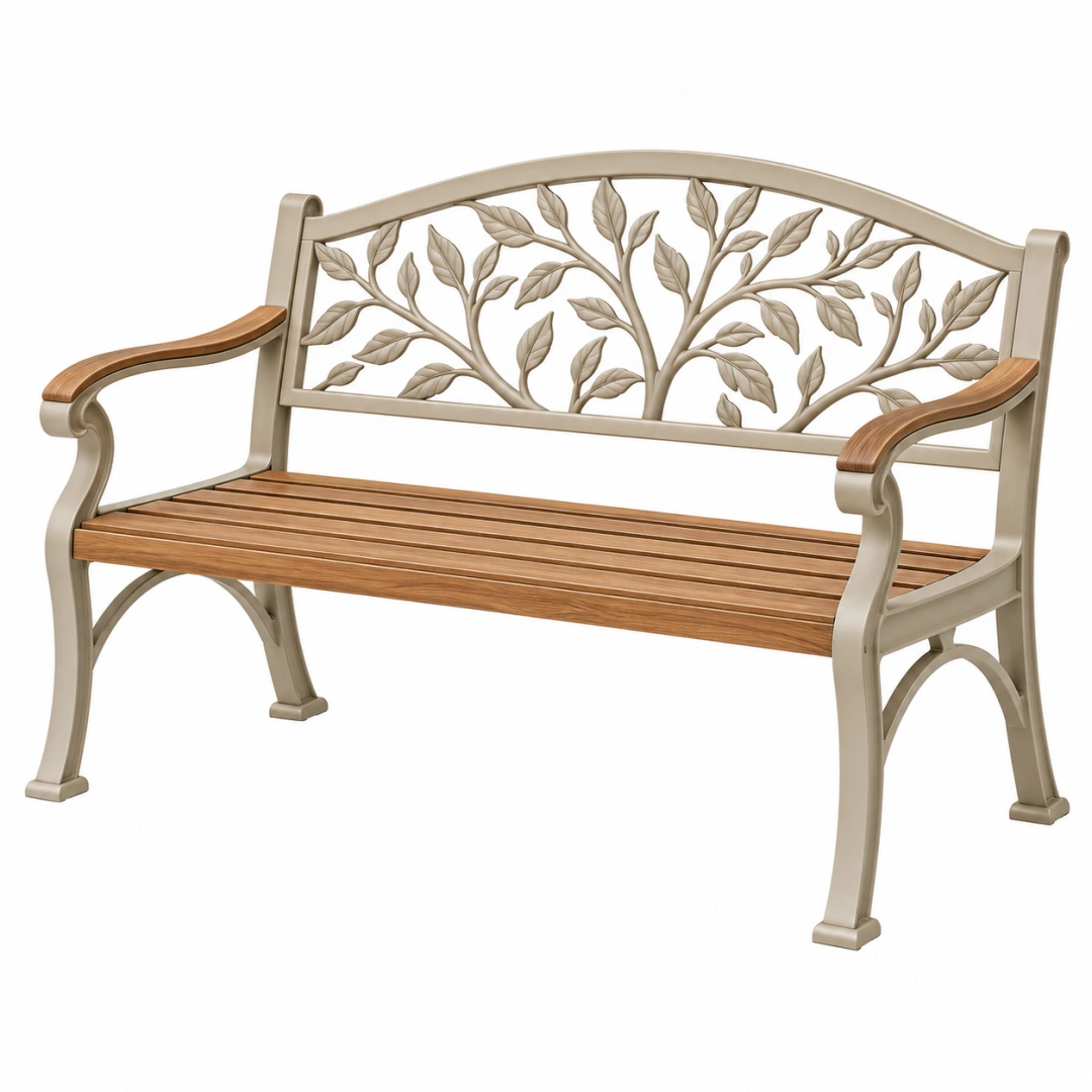 Banco de jardín 122 x 62 x 90 cm de metal y madera beige/marrón con reposabrazos